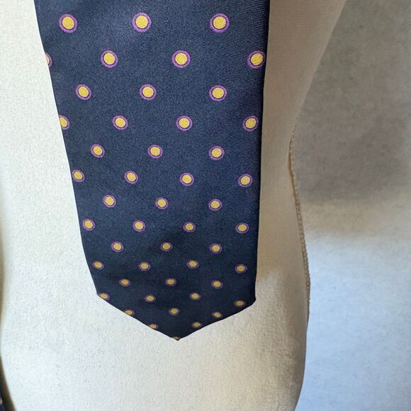 Vintage Giorgio Armani Silk Tie Navy Blue Double Polka Dot Tie - Picture 5 of 5